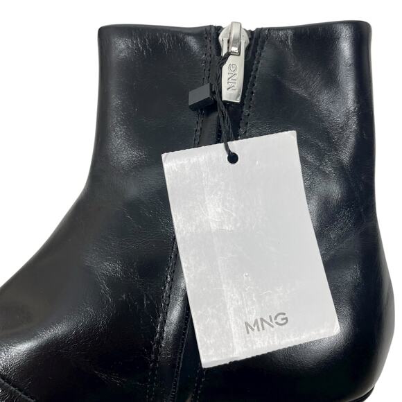 Mango MNG Square Toe Kitten Heel Leather Boots Black Size 36/ US 6 - Picture 12 of 13